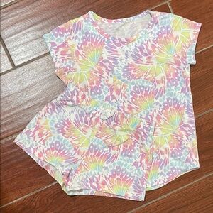 Colorful Rainbow Butterfly Print Kids Short Sleeves PJ Set (6-8 y.o)